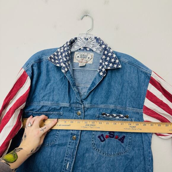 Quiz Jeans Red White And Blue Denim Button Up Shirt Women’s Size M - Picture 4 of 7
